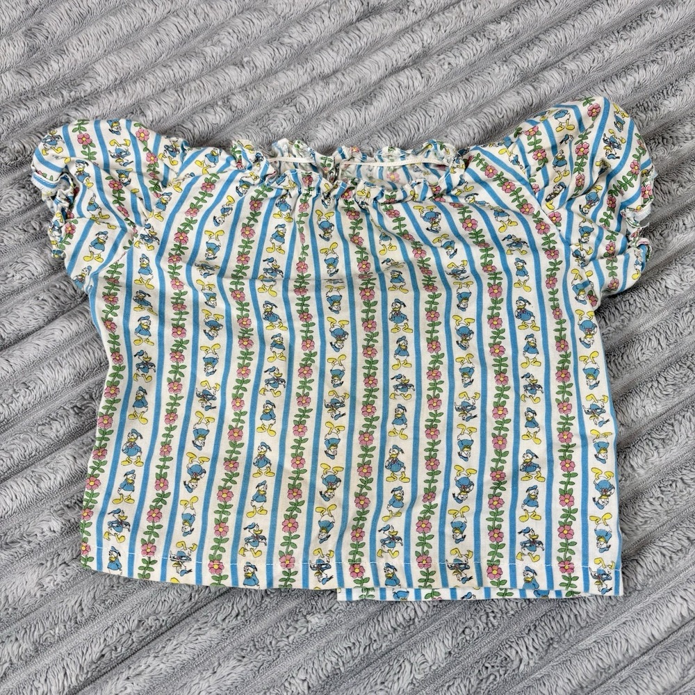 Vtg 60s 70s Disney Donald Duck floral button up baby shirt